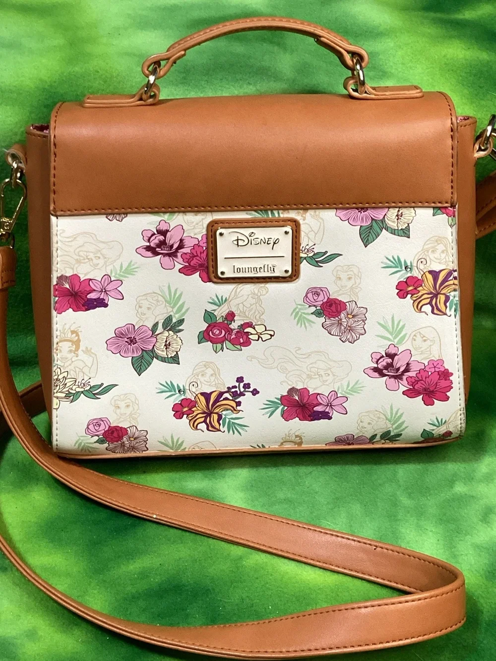Loungefly Disney Princess Floral Crossbody Purse Tan Satchel Bag